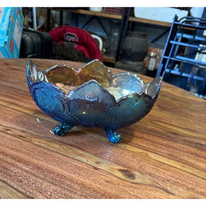 vintage Jeannette Glass "Lombardi" or "Harvest Grape" iridescent blue carnival g